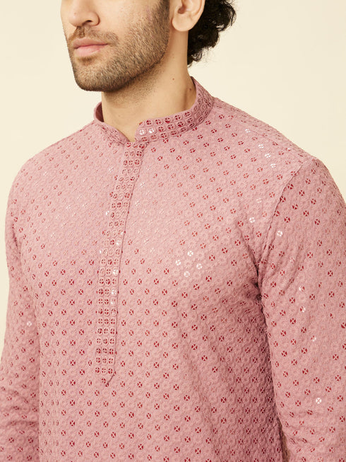 Manyavar Quartz Pink Floral Chikankari Embroidered Kurta Set
