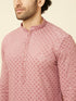Manyavar Quartz Pink Floral Chikankari Embroidered Kurta Set