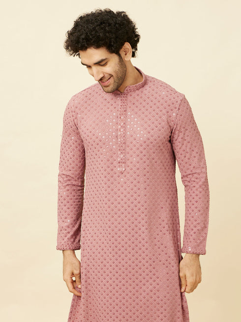 Manyavar Quartz Pink Floral Chikankari Embroidered Kurta Set