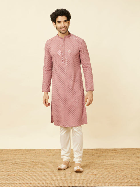 Manyavar Quartz Pink Floral Chikankari Embroidered Kurta Set