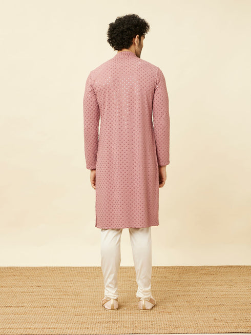 Manyavar Quartz Pink Floral Chikankari Embroidered Kurta Set