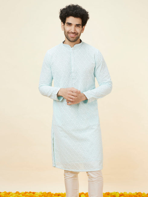 Manyavar Light Blue Sequin Embroidered Kurta Pajama