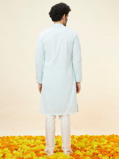 Manyavar Light Blue Sequin Embroidered Kurta Pajama