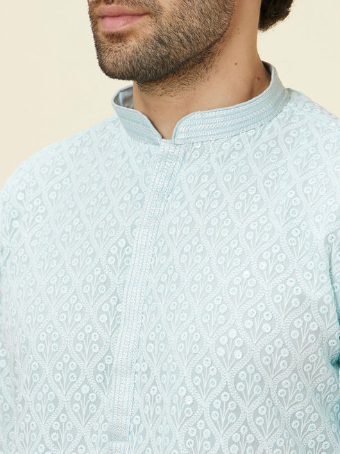 Manyavar Light Blue Sequin Embroidered Kurta Pajama