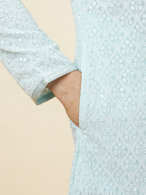 Manyavar Light Blue Sequin Embroidered Kurta Pajama