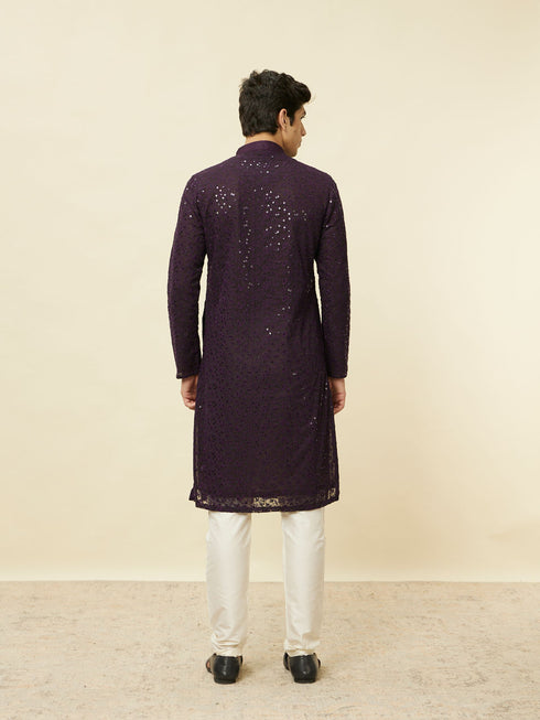 Manyavar Violet Blue Chikankari Patterned Kurta Set