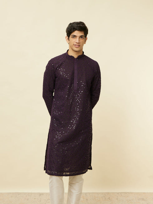 Manyavar Violet Blue Chikankari Patterned Kurta Set
