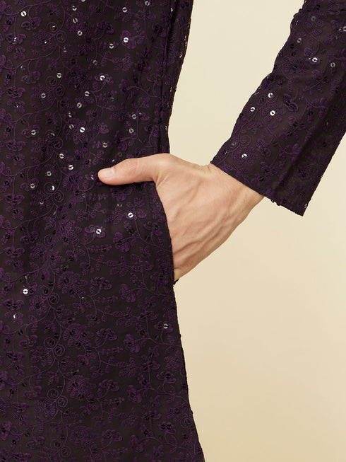 Manyavar Violet Blue Chikankari Patterned Kurta Set