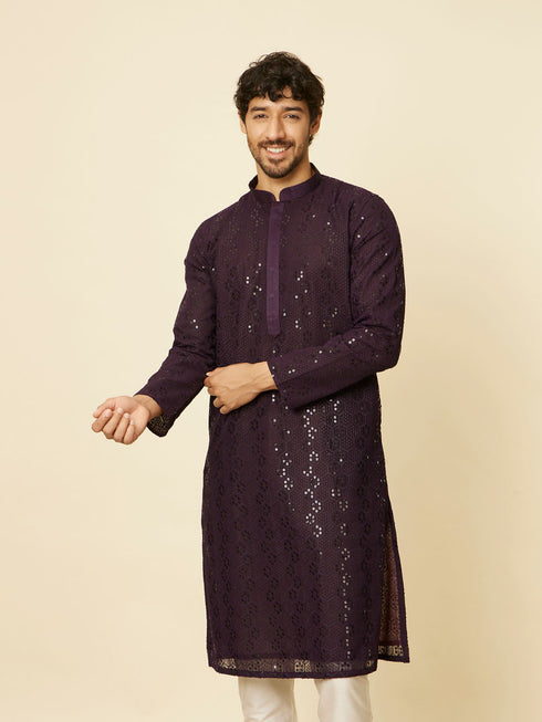 Manyavar Royal Purple Chikankari Kurta Set
