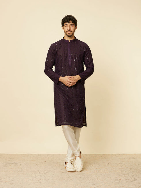 Manyavar Royal Purple Chikankari Kurta Set