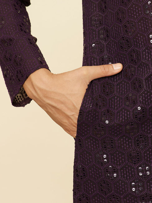 Manyavar Royal Purple Chikankari Kurta Set