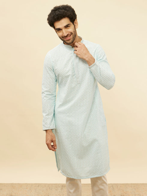 Manyavar Powder Blue Chikankari Sequinned Kurta Set