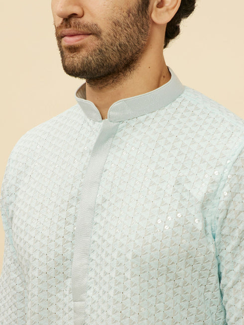 Manyavar Powder Blue Chikankari Sequinned Kurta Set