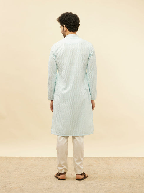 Manyavar Powder Blue Chikankari Sequinned Kurta Set