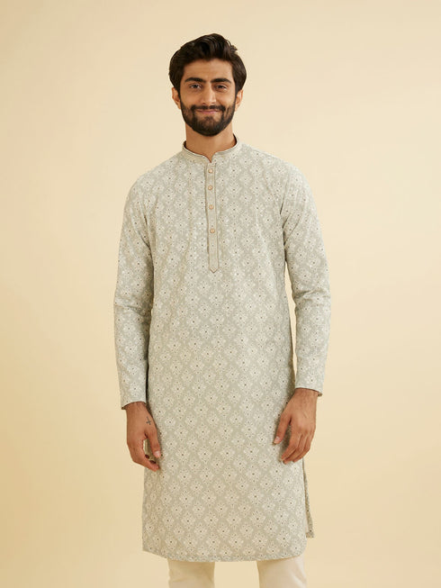 Manyavar Pale Pink and Pista Green Patterned Kurta Set