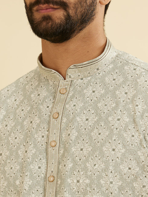 Manyavar Pale Pink and Pista Green Patterned Kurta Set