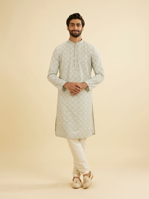Manyavar Pale Pink and Pista Green Patterned Kurta Set