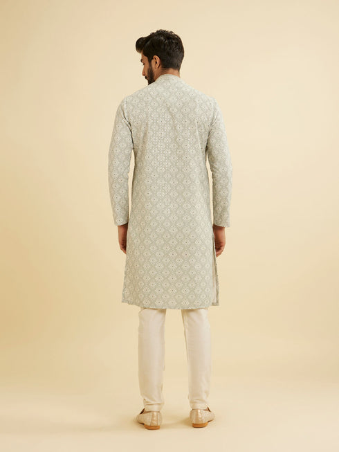 Manyavar Pale Pink and Pista Green Patterned Kurta Set