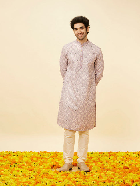 Manyavar Lavender Medallion Printed Kurta Set