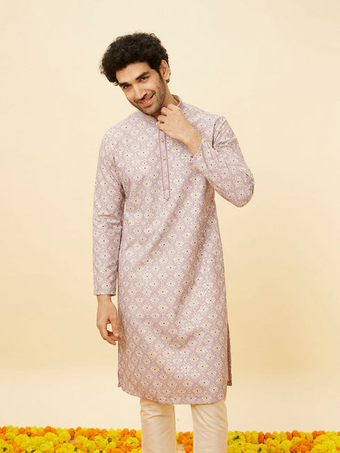 Manyavar Lavender Medallion Printed Kurta Set