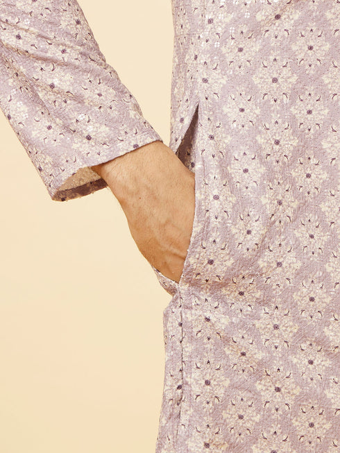 Manyavar Lavender Medallion Printed Kurta Set