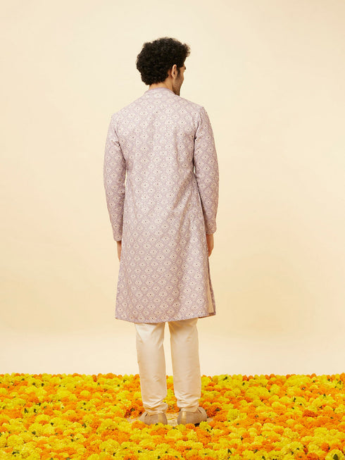 Manyavar Lavender Medallion Printed Kurta Set