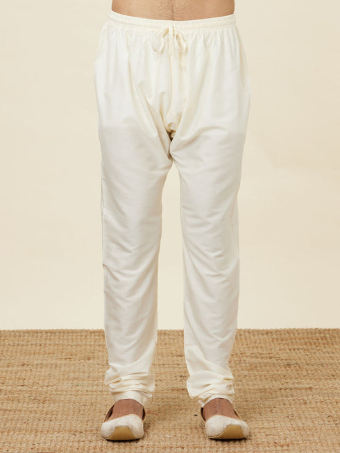 Manyavar Bright Cream Floral Chikankari Embroidered Kurta Set