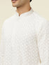 Manyavar Bright Cream Floral Chikankari Embroidered Kurta Set