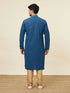 Manyavar Teal Blue Floral Chikankari Embroidered Kurta Set