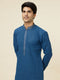 Manyavar Teal Blue Floral Chikankari Embroidered Kurta Set