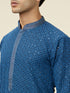 Manyavar Teal Blue Floral Chikankari Embroidered Kurta Set