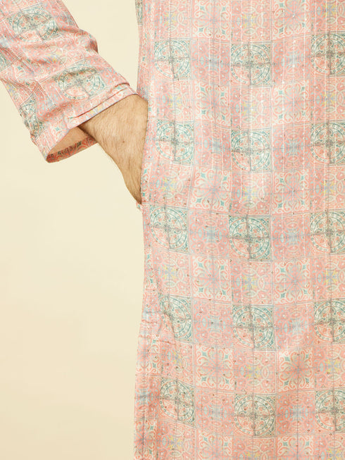 Manyavar Quartz Pink Mandala Printed Kurta Set