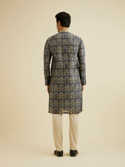 Manyavar Oxford Blue Tree Of Life Printed Kurta Set