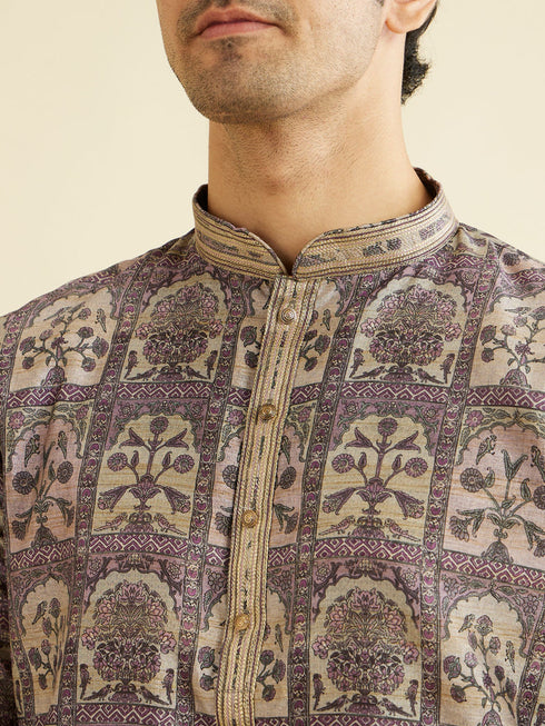 Manyavar Soft Lilac Tree Of Life Printed Kurta Set