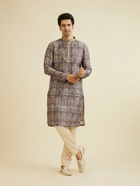 Manyavar Soft Lilac Tree Of Life Printed Kurta Set