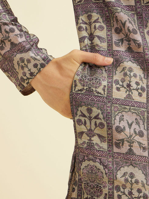 Manyavar Soft Lilac Tree Of Life Printed Kurta Set