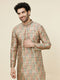 Manyavar Pista Green and Beige Diamond Patterned Kurta Set