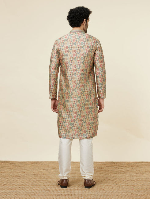 Manyavar Pista Green and Beige Diamond Patterned Kurta Set