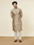 Manyavar Pista Green and Beige Diamond Patterned Kurta Set