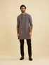 Manyavar Steel Grey Grid Patterned Sequinned Kurta Set