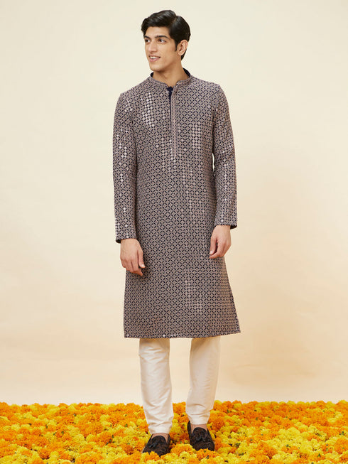 Manyavar Dove Grey Chikankari Sequined Kurta Set