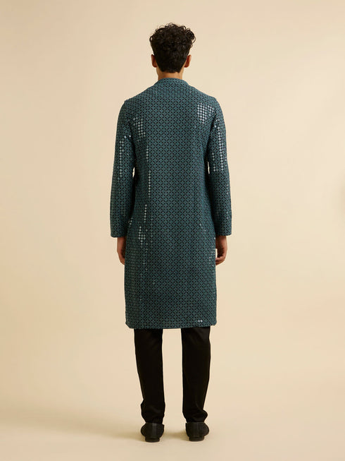 Manyavar Teal Blue Chikankari Kurta Set