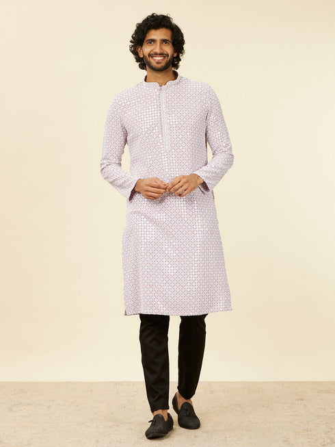 Manyavar Lilac Chikankari Kurta Set