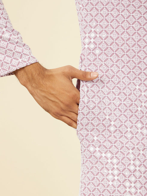 Manyavar Lilac Chikankari Kurta Set