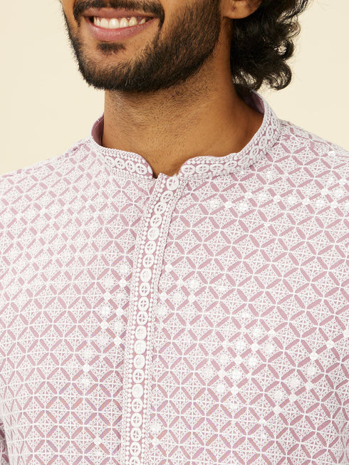 Manyavar Lilac Chikankari Kurta Set