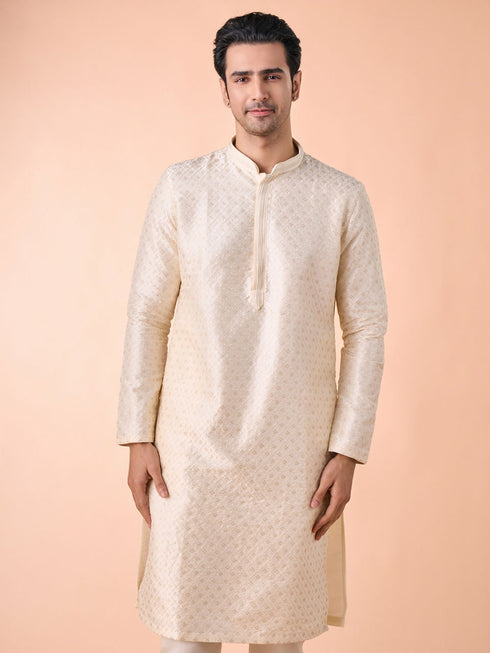 Manyavar Regal Cream Delight Kurta Pajama
