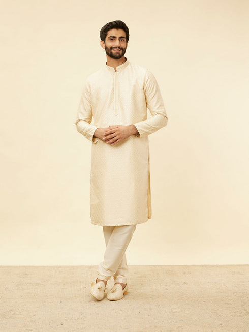 Manyavar Golden Beige Floral Jaal Patterned Kurta Set