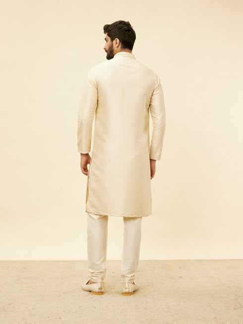 Manyavar Golden Beige Floral Jaal Patterned Kurta Set