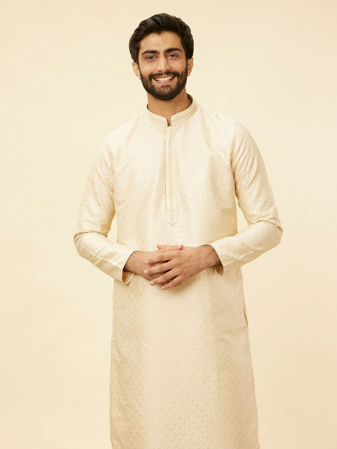 Manyavar Golden Beige Floral Jaal Patterned Kurta Set