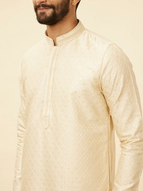 Manyavar Golden Beige Floral Jaal Patterned Kurta Set